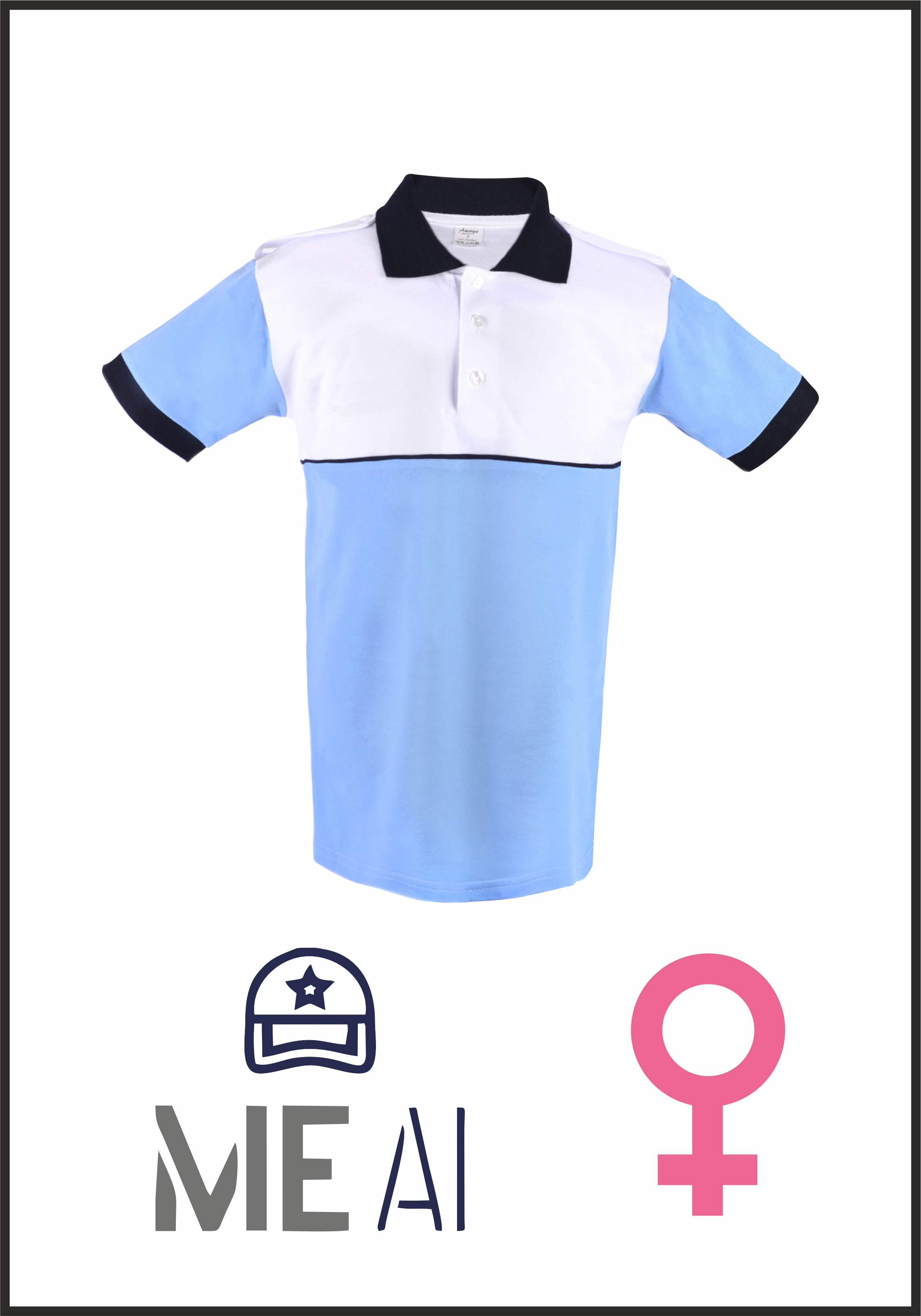 Tricou Polo Alb/bleu - Combat Damă