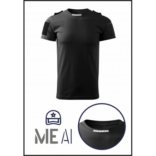 Tricou Glat Negru Patch Mâneci - Jandarmeria Română